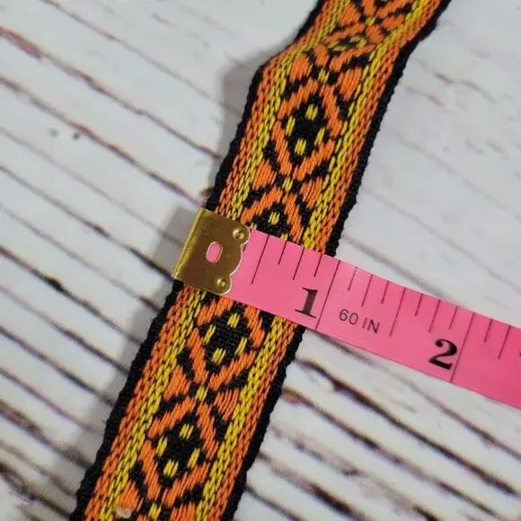 VTG Black, Orange, Yellow Geometric Flower Embroidery Trim, 120" X 1" - Picture 5 of 6